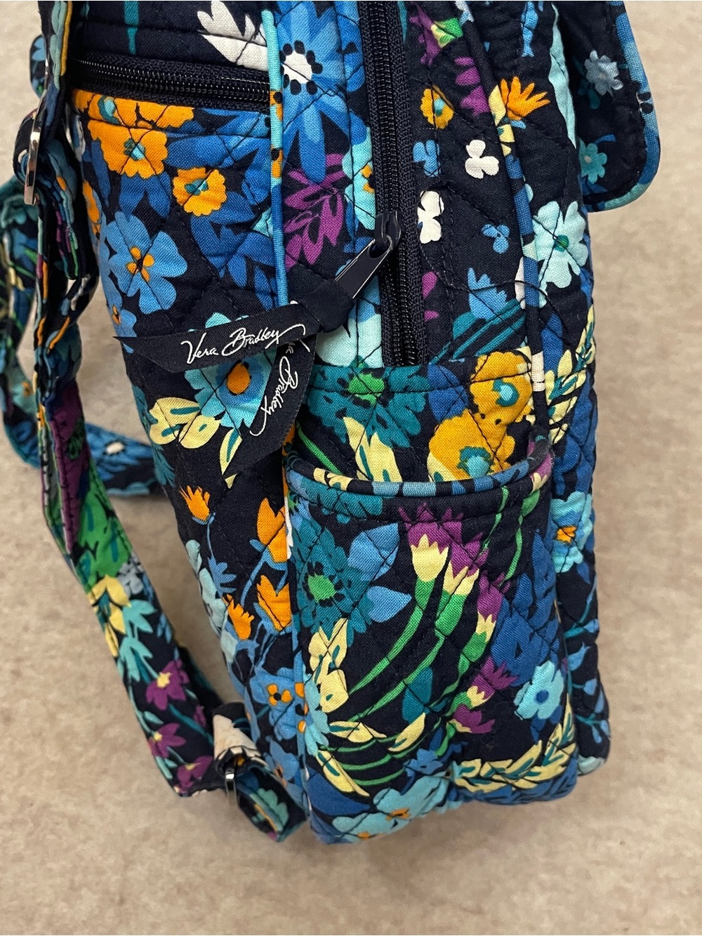Vera Bradley Retired Chandelier Floral Iconic Campus Backpack Navy Blue Floral - Picture 7 of 12